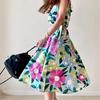 Vestido holgado con estampado floral para mujer, cuello redondo, sin mangas, elegante, hasta media pantorrilla, talla grande, informal, largo, nuevo, de moda, femenino