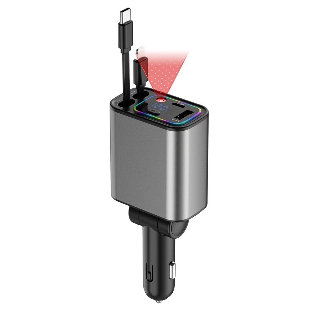 4-in-1 Car Charger with 2 Retractable Cable Fast Charger Power Adapter Car Charger With Roof Starlight For IOS Android Phones