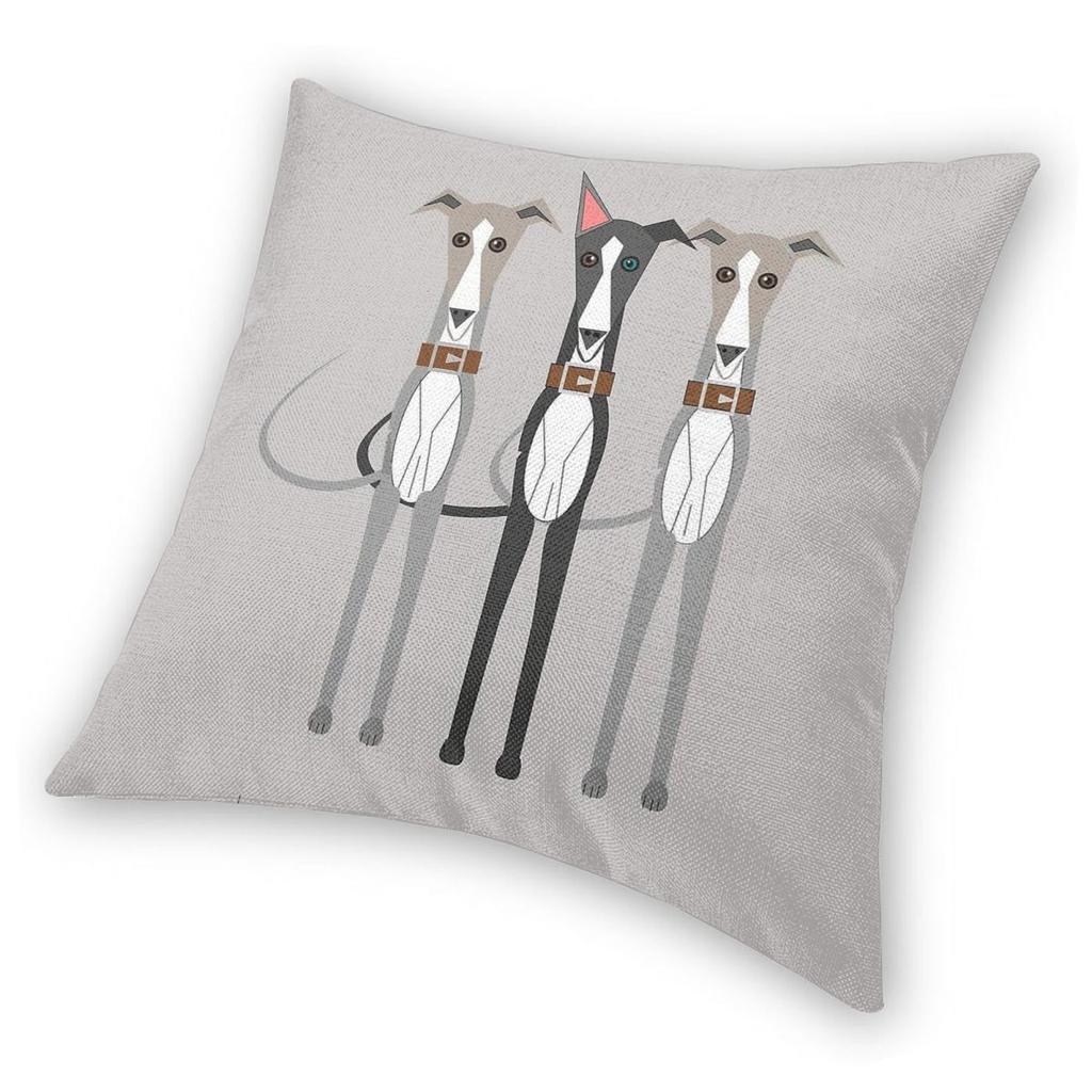 Three Fine Greyhound Pillowcase Polyester Linen Velvet Printed Zip Decor Sofa Seater Cushion Cover