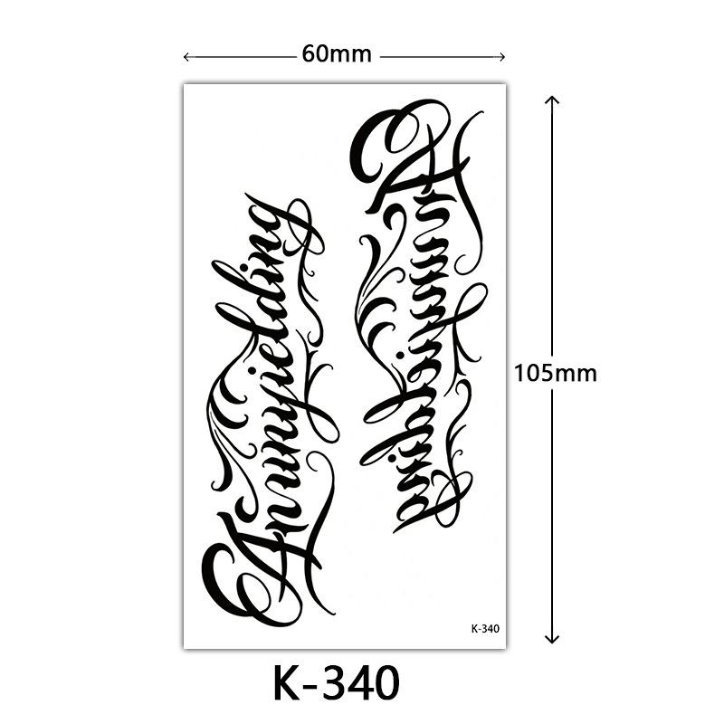 Pegatinas de Tatuaje Impermeables Frescas Pequeñas: Letras Inglesas, Flores, Mariposas, Líneas de Boceto