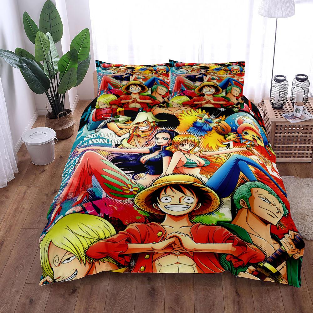 Anime O-Ones Pieces Bedding Set Japanese Luffys Duvet Cover Pillowcase for Children Boys Gift Single Queen King Size