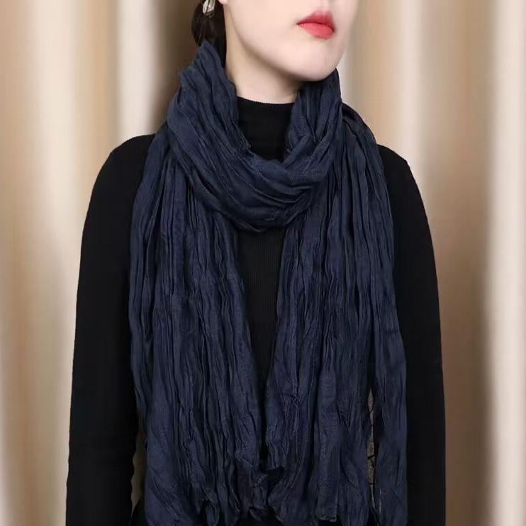 

Spring and Autumn Women s Silk Scarf Solid Color Long Scarf Beach Scarf Cotton and Linen Thin Scarf