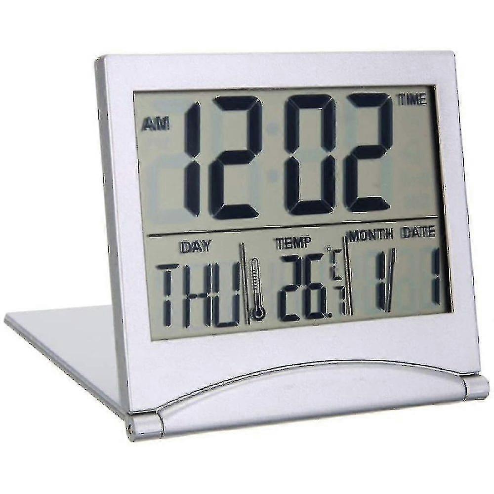 Folding Portable Desk Thermometer Calendar Alarm Clock - Digital Lcd Display Clock For Travel With Date Function