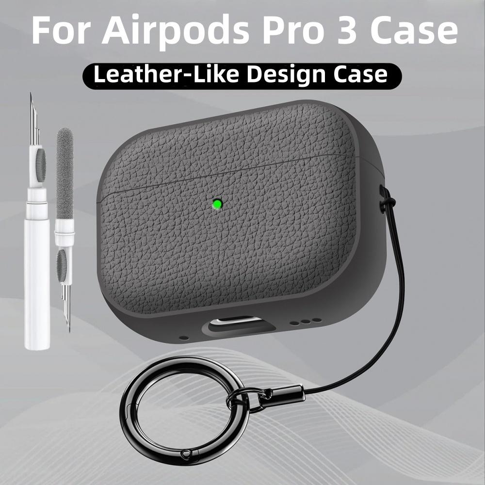 For Airpods Pro 3 Case Soft TPU Leather-Like Design Protective Cover with Lanyard and Cleaner Kit For Apple Latest Airpods Pro 3