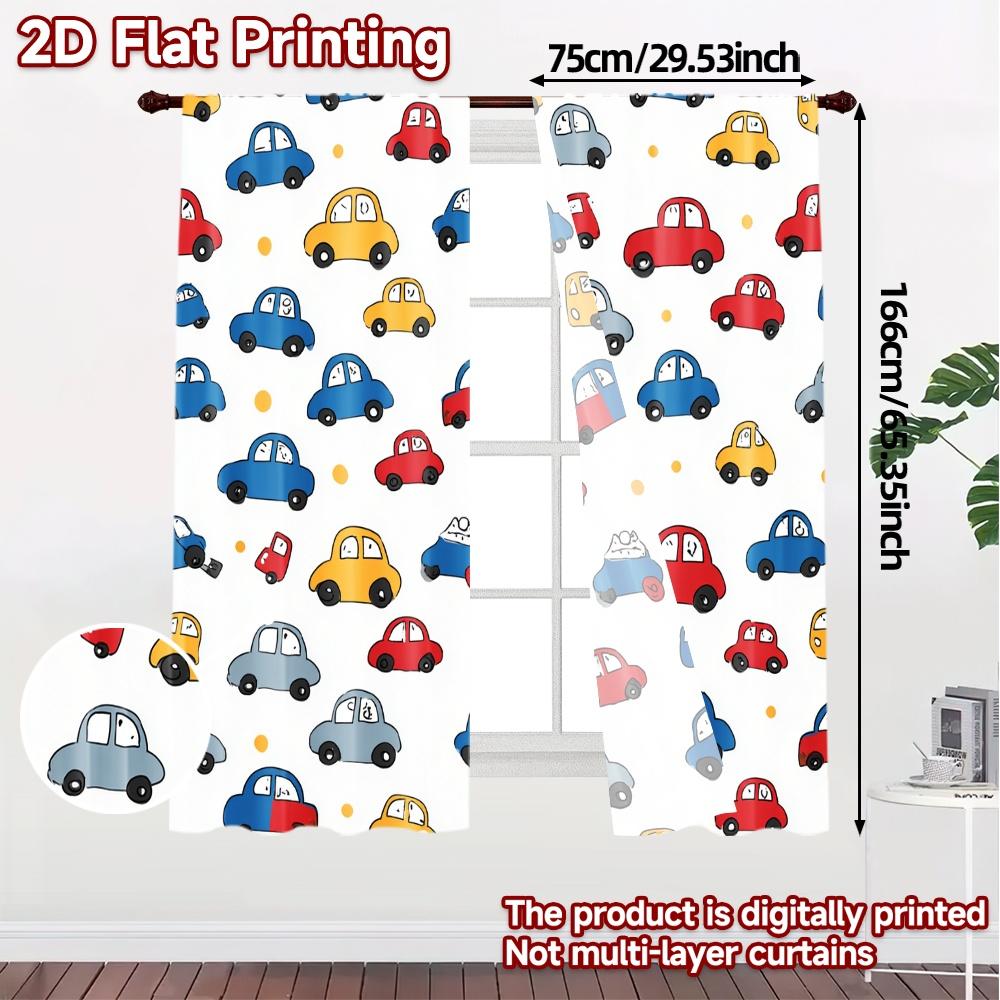 2D Flat Printing  JIT 2pcs   Curtains (Without Rod) Car Pattern Drapes Contemporary Chic Curtains Versatile Polyester Curtains