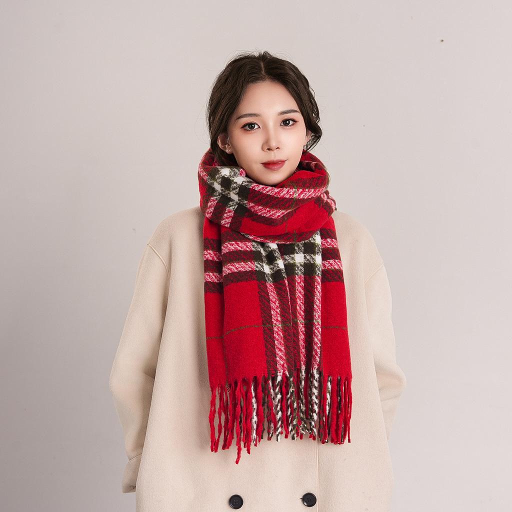 Karierter Kaschmirschal für Damen, warmer Schal mit Fransen, vielseitiger Swing- und Winterschal mit Vogelgittermuster für Herren