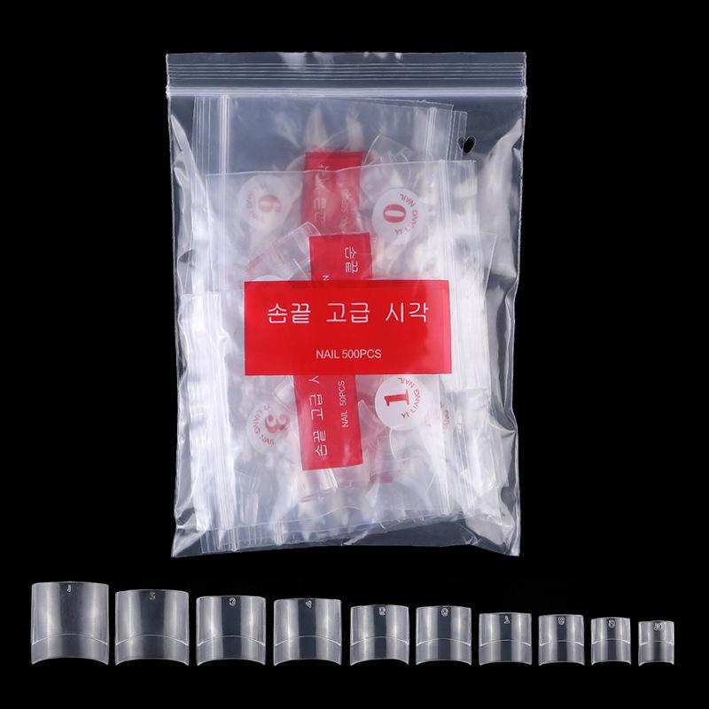 Nail Art Set: 500 Short French Half-Cover Transparent & Natural False Nails
