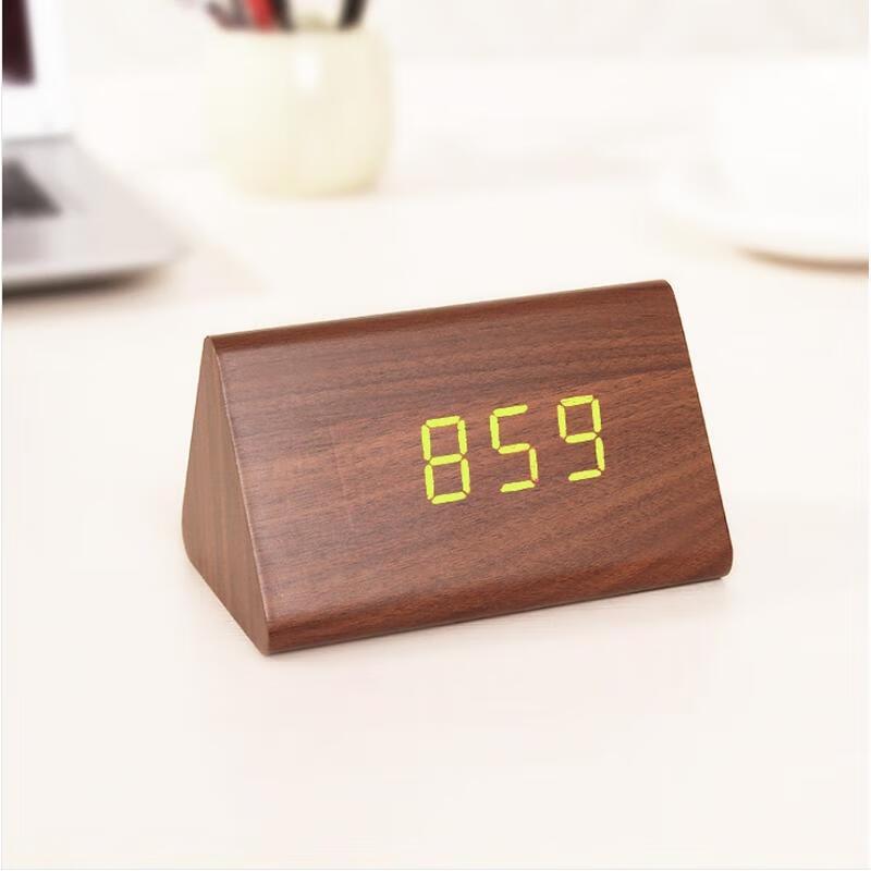 HANDUNYOU Wooden Triangular Digital Alarm Clock