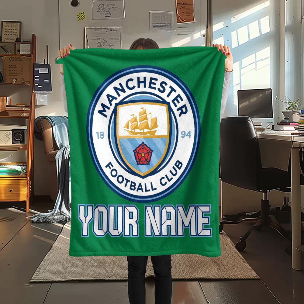 Custom Name Manchester City2 Flannel Blanket, High quality Comfortable for All Seasons, Home Decor, Warmth and Comfort