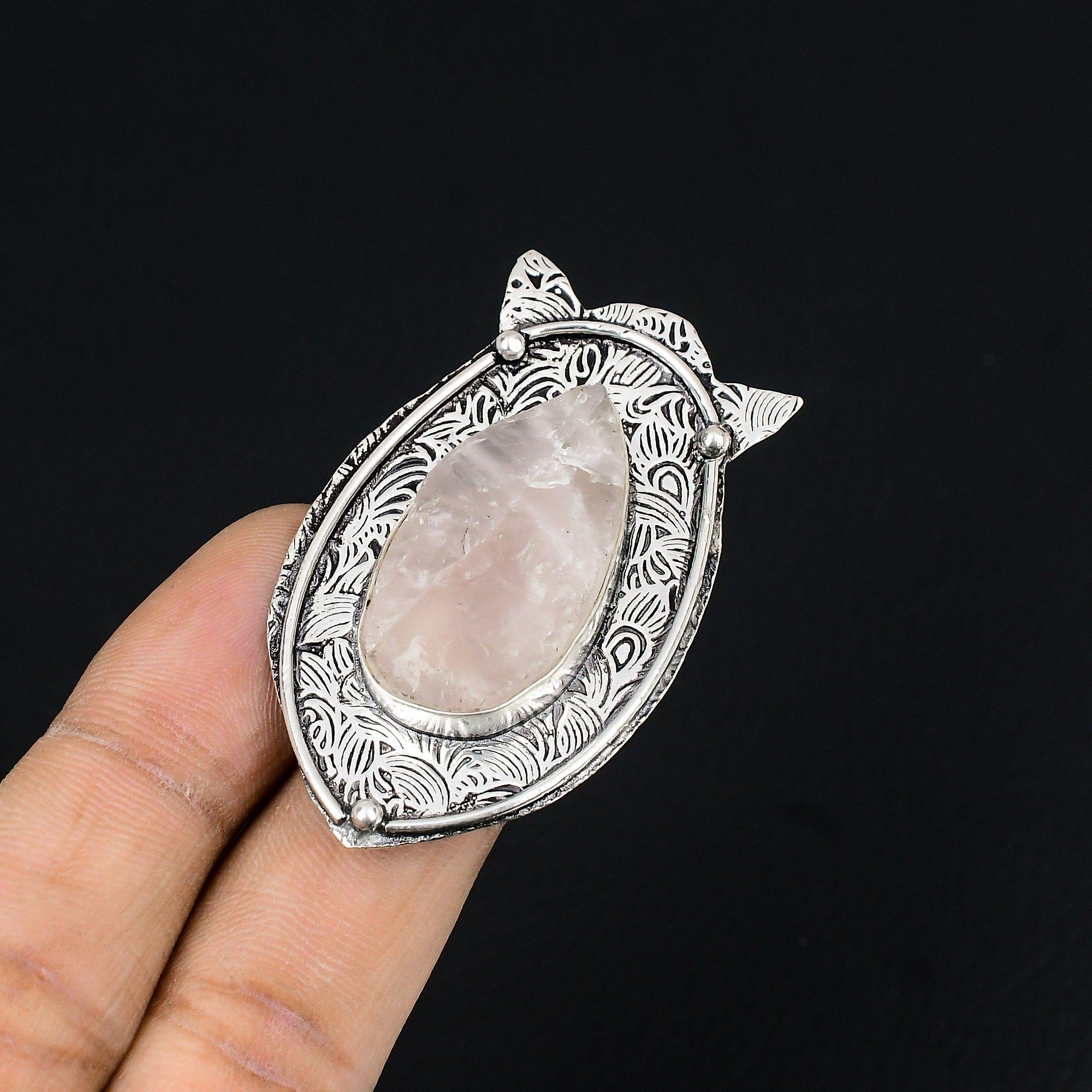Pear Rose Quartz Stone 925 Silver Statement Daughter Artisan Stackable Ring US 7 7