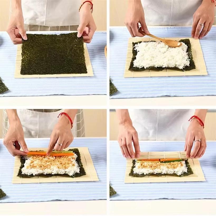 Exquisite Bamboo Sushi Mat with White Finish Seaweed Rice Roll Curling Non Stick Japanese Style Kitchen DIY Sushi Making Tool