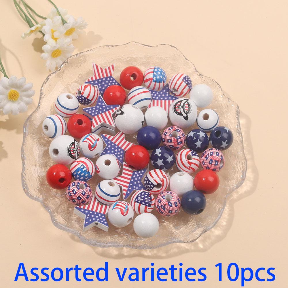 

10/30/50 шт. Деревянные бусины День независимости Деревянные бусины Круглые разделенные бусины Синие, белые, красные бусины Мастерство DIY Памятные бусины Assorted varieties 10pcs