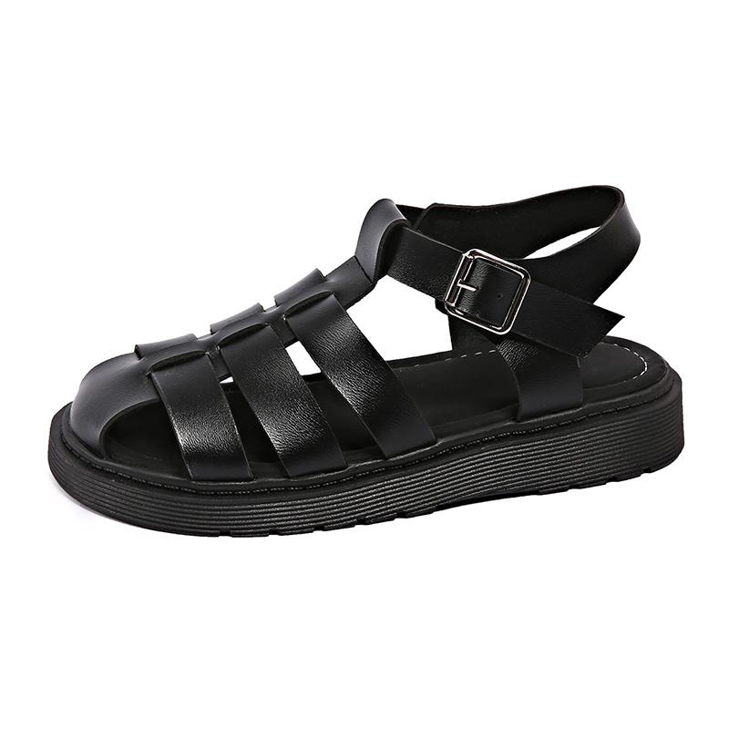 Closed Toe Hollow Out Roman Sandals for Women 2025 Summer Comfort Outdoor Beach Shoes Woman Fashion Pu Leather Platform Sandals