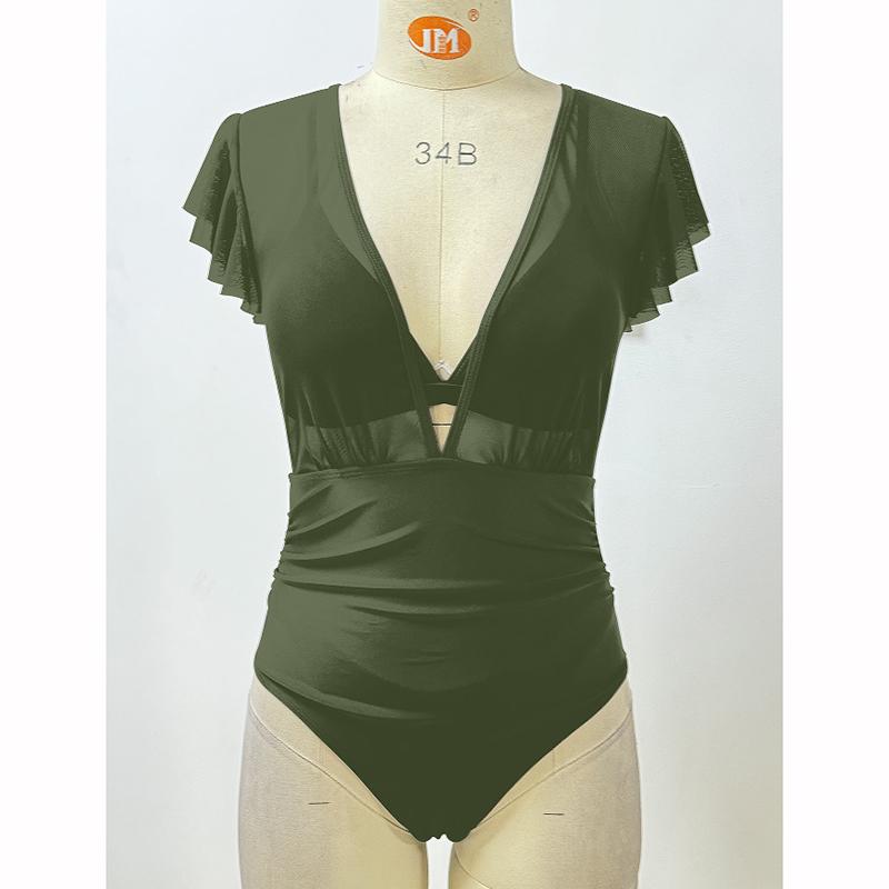 High-Waist Flounce Swimsuit Women's Shapewear Bikini Set Net Cover Sun Protection Three-Piece Ensemble
