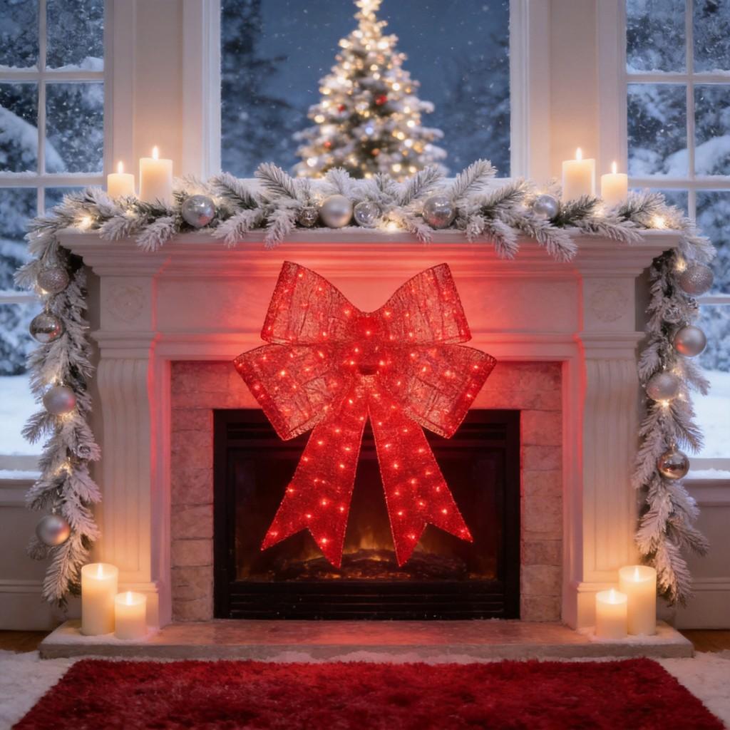 Christmas Bow Led Lighted Garland Door Hanging Decoration For Holiday Celebrations