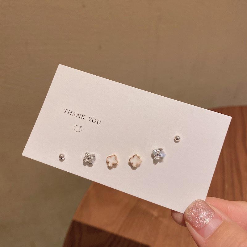 925 Silver Needle Four-Leaf Clover Earrings Set: Compact Multi-Ear Hole and Ear Bone Studs for Women.