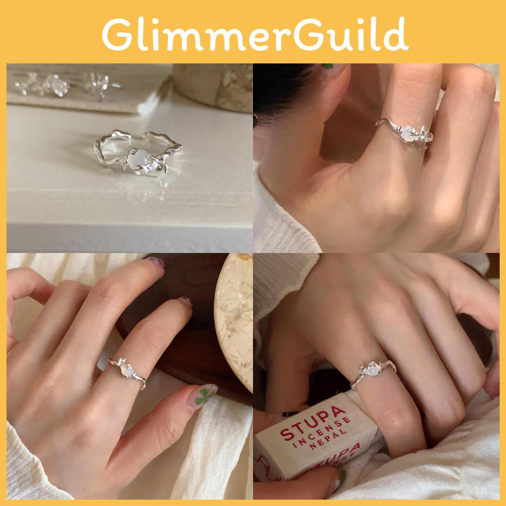 Elegant White Agate Open Ring For Women Fashionable Versatile Copper Jewelry