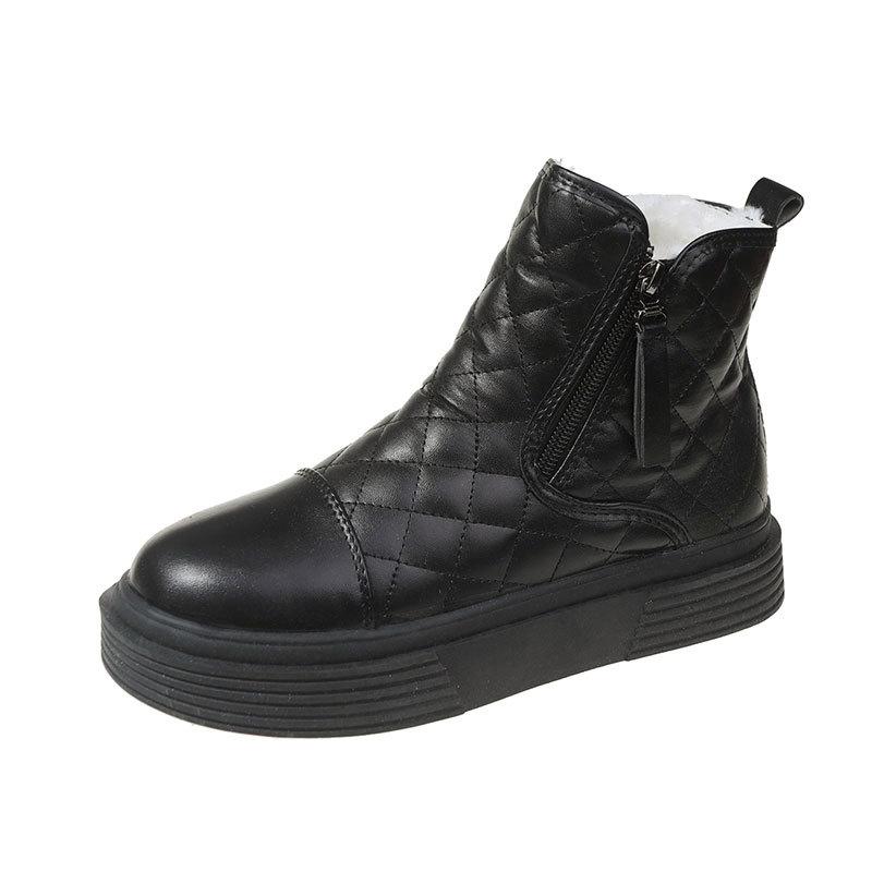Women's Fashion Lightweight Height-enhancing Thick Sole Winter Warm Fur One Snow Boots Plush Lined Non-slip Casual Sports Martin Cotton Boots
