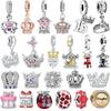 925 Silver Crown Carousel Charms Birthday Cake Lighthouse Heart Spot Love Slogan Pendent Beaded Bracelet Jewelry Gift