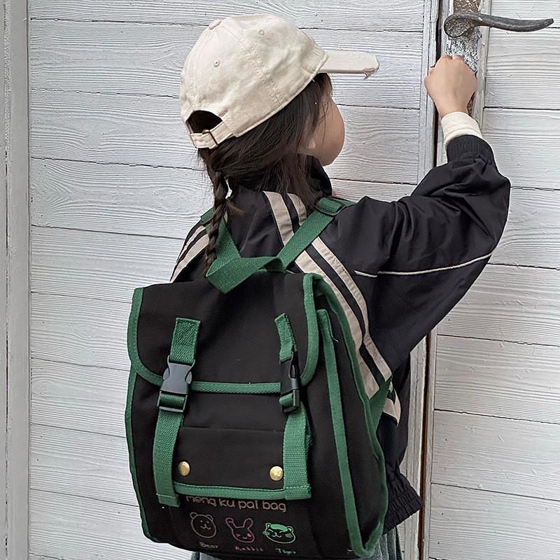 Adorable Animal Print Dual Color Canvas Backpack For Preschool Kids Unisex Design