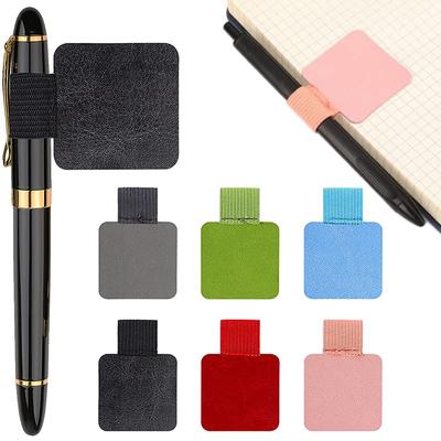 Portable Pen Clip PU Leather Pen Holder Self Adhesive Pencil Elastic Loop Cover Ring for Notebook Journal Clipboard
