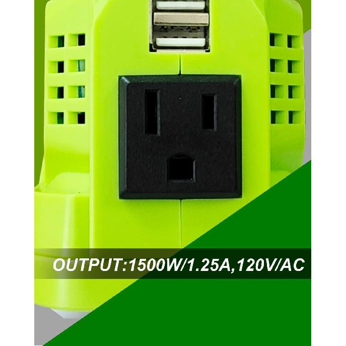 150W Power Inverter Generator Fit for Ryobi 18V Lithium Battery, DC 18V to AC 110V-120V Portable Power Station, with 2 USB & AC Outlet & 200LM LED