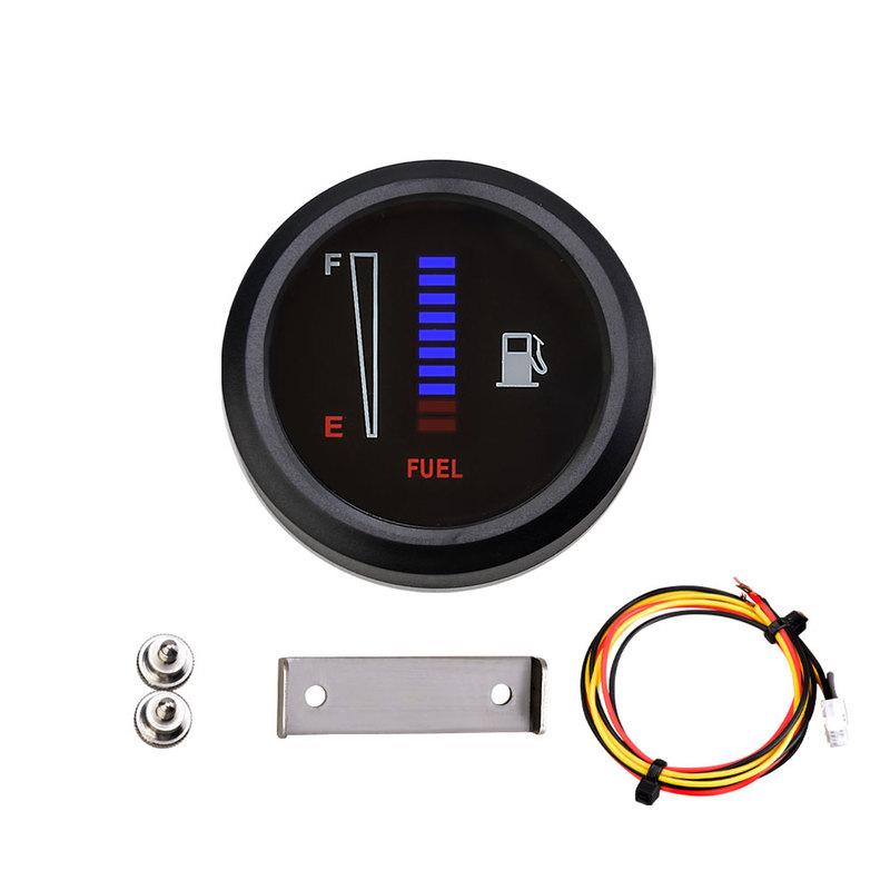 Universal 52mm 12V Fuel Level Gauge Car Motorcycle-10-Segment LED Display,Ultra-Thin Meter with Blue Backlight Easy Installation