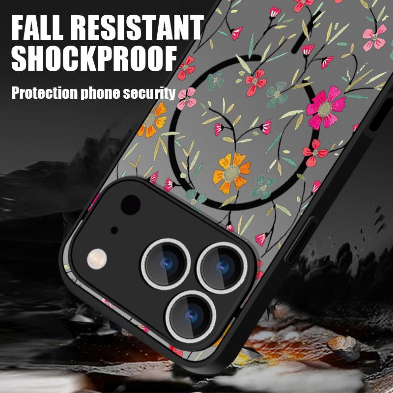 Translucent Matte Magnetic Case For iPhone 17 16 15 Pro 14 13 Pro Max 16e 17e For Magsafe Cartoon Flower Hard PC Phone Cover