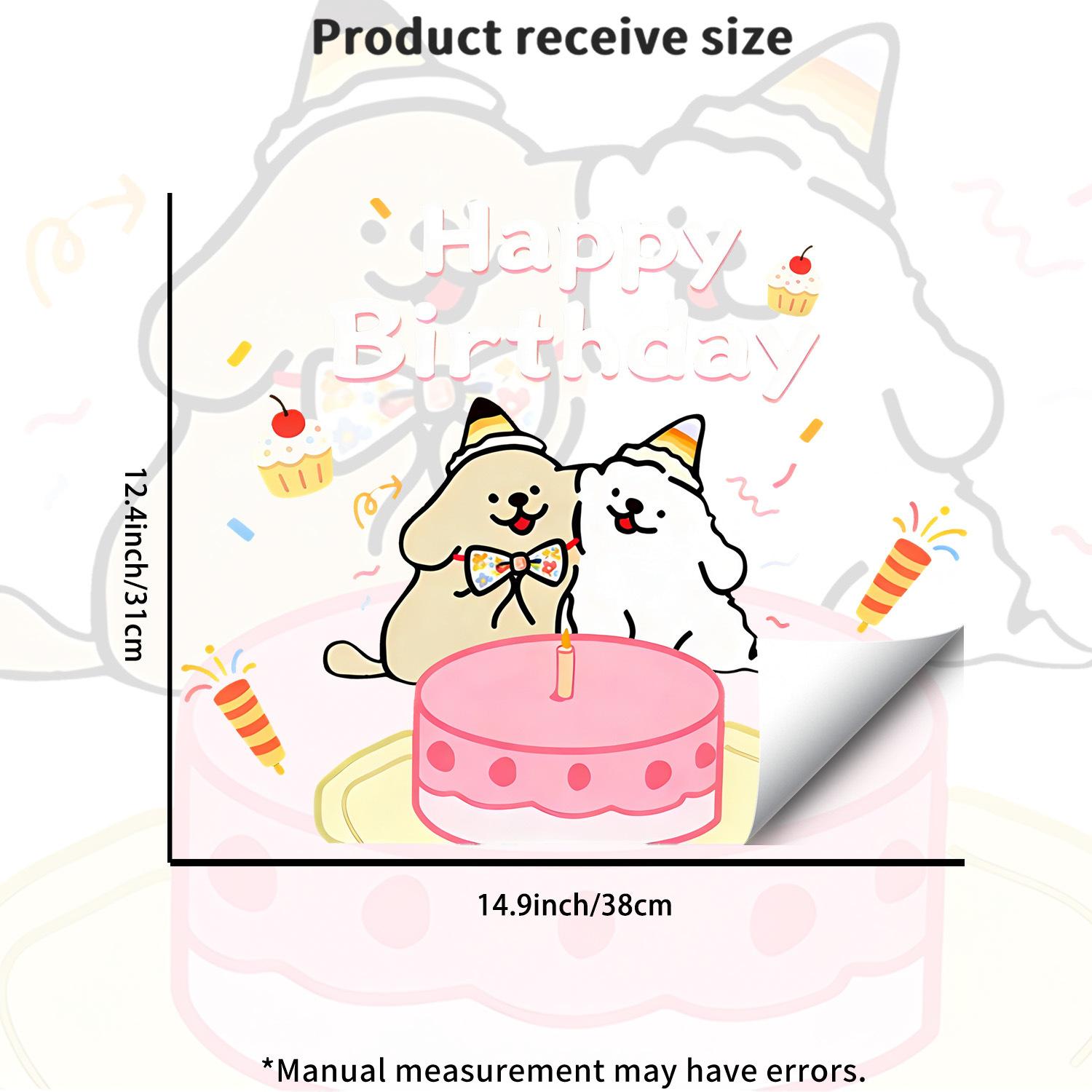 

Cartoon Two Dogs Birthday Static Cling Glass Sticker for Kids Room Bedroom Wall Decor 31x38cm разноцветный