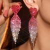 Luxurious Valentine's Shiny Diamond Heart Tassel Earrings for Women - Fashion Peach Heart Studs.