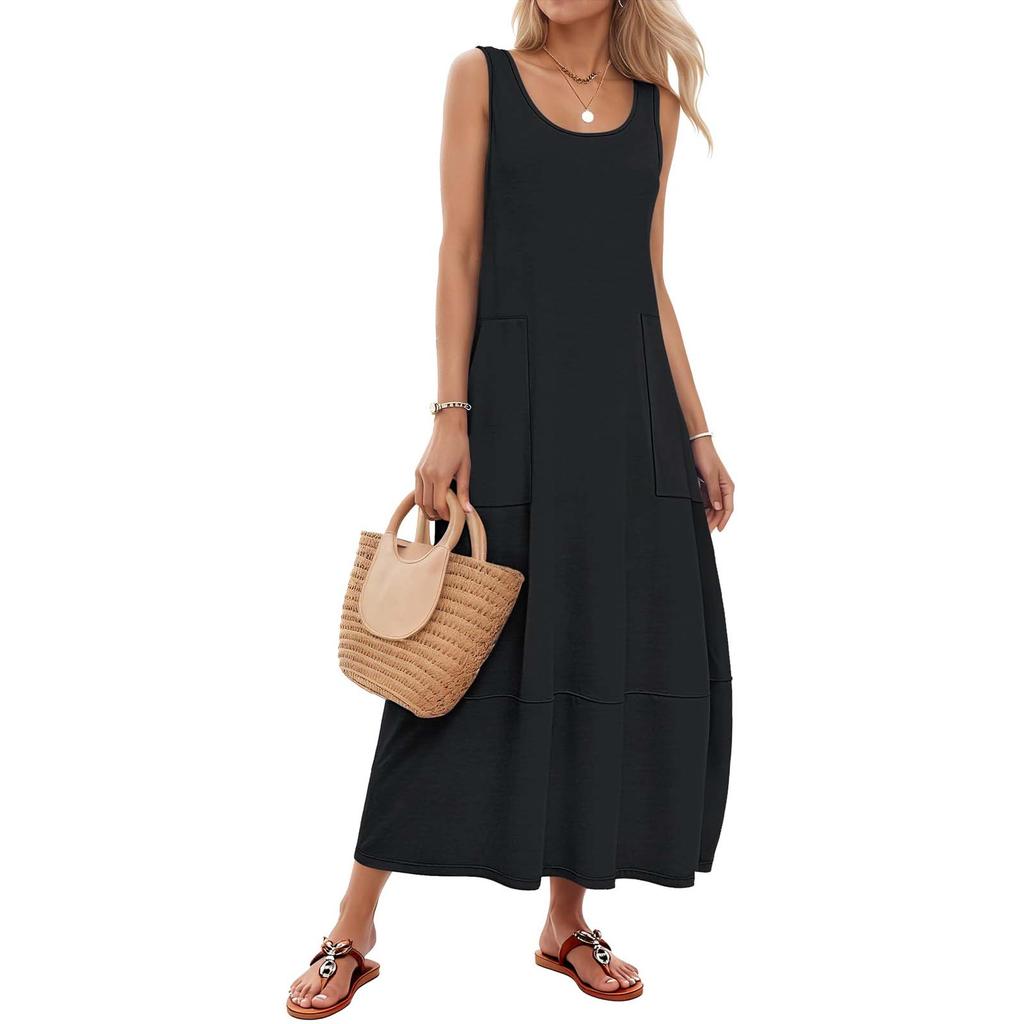 Women's Color Sleeveless Slim Fit Fashionable Long Dress