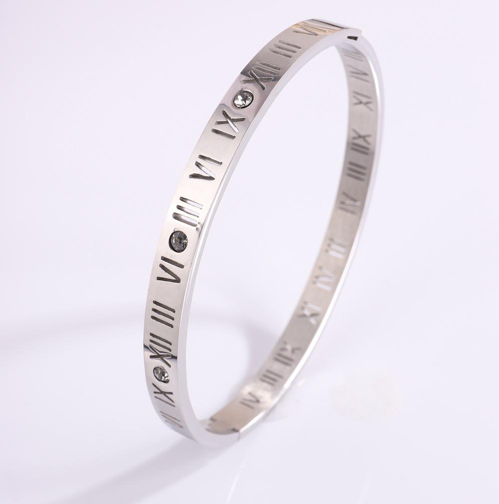 High-End Roman Jingle Titanium Steel Bracelet for Girls - Diamond-Studded, Non-Fading