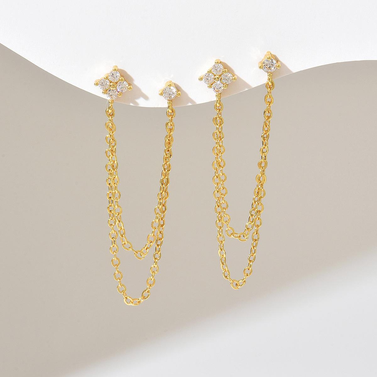 Geometric Inlaid Zircon Stud Earrings - Niche and High-end Earrings