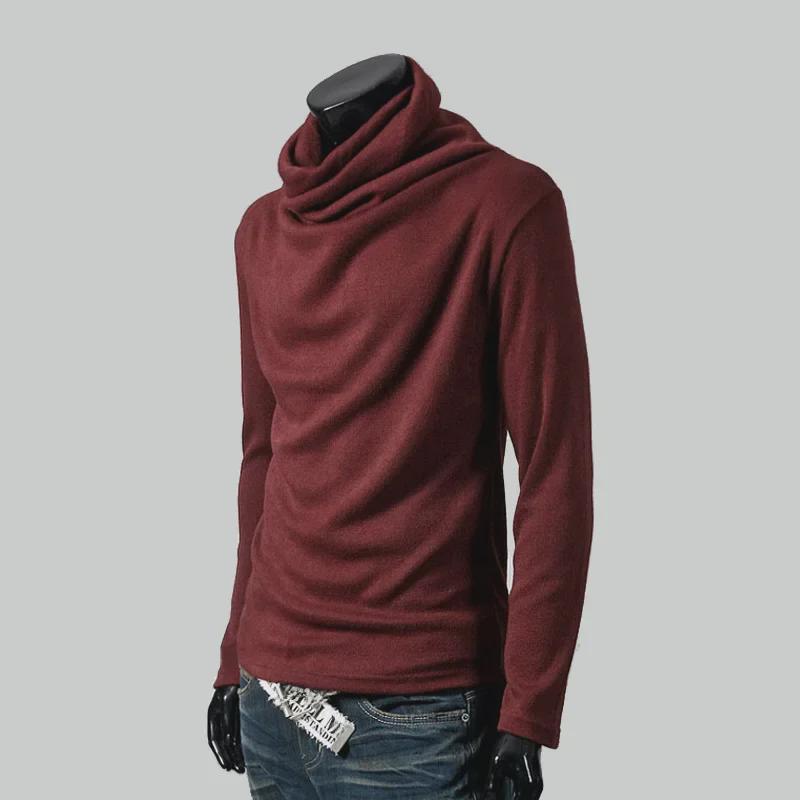 

Чоловіча осіння однотонна футболка приталеного крою з високим коміром і довгим рукавом 3XL червоний