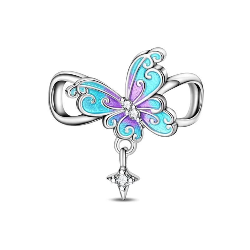 Copper Romantic French Sweet Blue Heart Lock&Bow Ballet Shoes Charm Beads Fit Arm Bracelet DIY Craft Jewelry Piece Women Birthday Party Gift Item