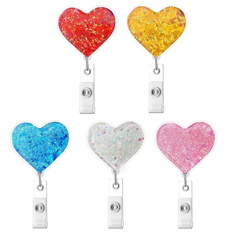 

M-Modern-Multi-Color Love Flow Oil Bag Patch Easy-Pull Buckle Retractable Rotating Easy-Pull ID Buckle Badge Holder(5Pcs)