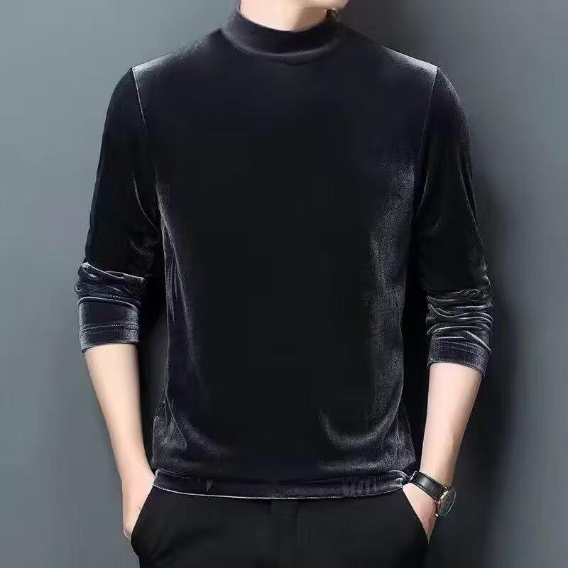 Men's Golden Velvet Hoodie: Winter Warm Long-Sleeve Casual Pullover with Half-high Collar