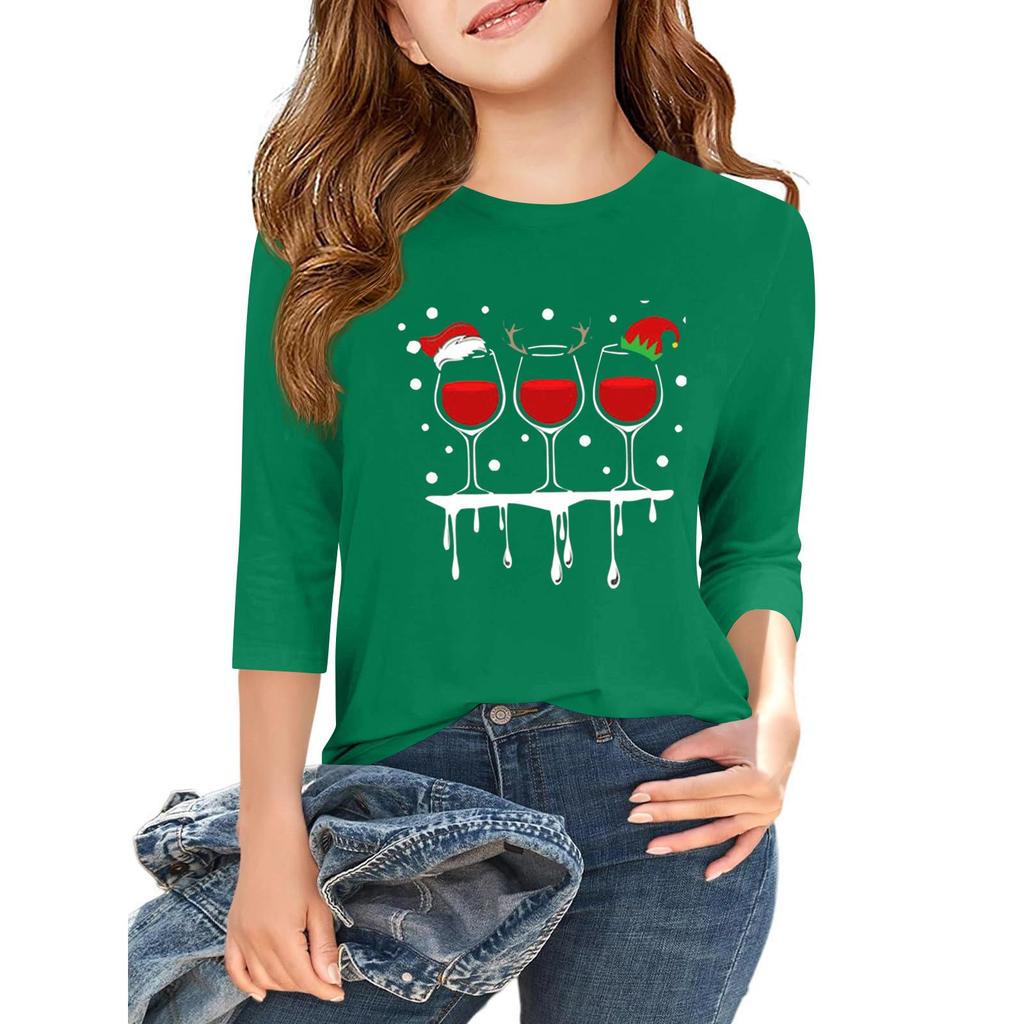 Children's 3/4 Sleeve Independence Day Printed Round Neck Casual T-shirt