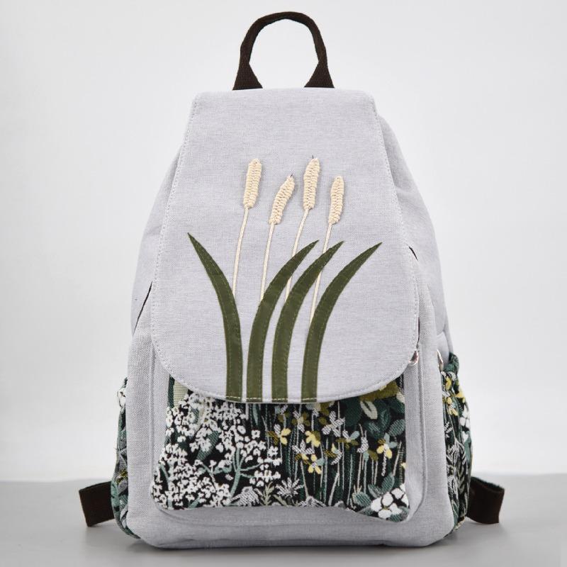 Large Capacity Canvas Literary Backpack National Style Bag Casual Lightweight Schoolbag for Female Students Hand-woven Bag Backpack