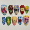 24PCS Colorful Almond Press On Nails Cute Cartoon Fruit Y2k Stars Patterns Fake Nails Spice Girls Wearable Charming False Nails