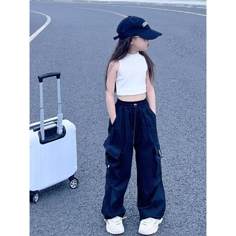 Girls Cargo Pants Summer Children Loose Workwear Trousers Kids Lightweight Spring Autumn Sweatpants Teenager Casual Clothing