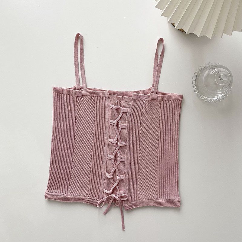 

Синий маленький жилет-камисоль женский летний короткий на бретелях в стиле Niche, белый внутренний и внешний верх One size розовый