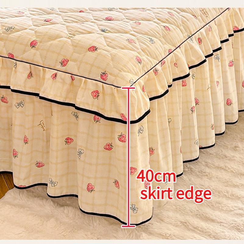 Countryside Style Cotton Bed Skirt Washed Cotton Quilted Bed Runner Full Package Mattress Protect Cover for Bedroom Decora  Dust-proof Bed Sheets