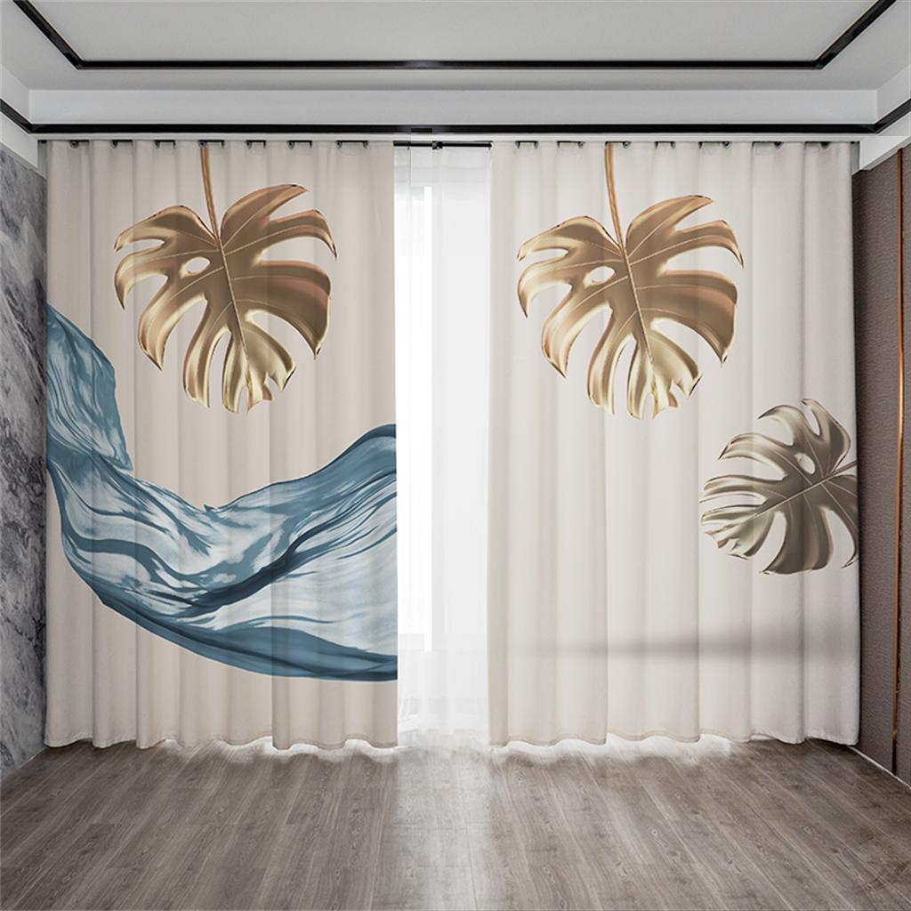 Light luxury feather pattern 3D eco-friendly printed curtain Home office decorative curtain 90g polyester fiber two panels