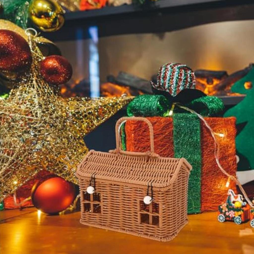 Wicker Baskets For Storage House Shape Portable Organizer Storage Baskets For Shelves For Closet Pantry Laundry Nursery Toy