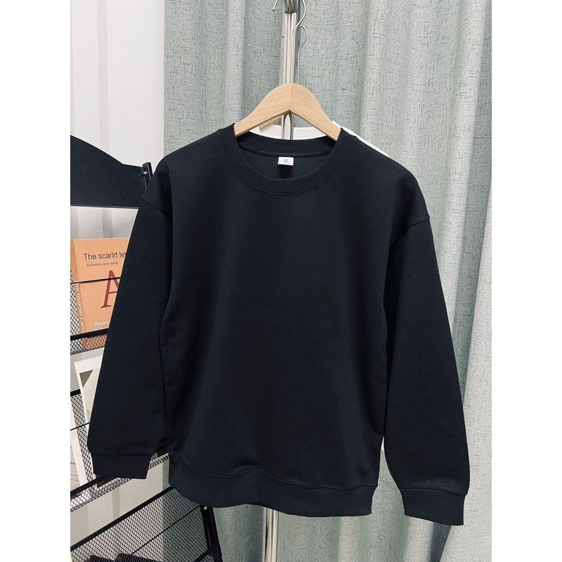 2025 New Autumn and Winter Trendy Solid Color Crew Neck Sweatshirt for Men and Women, Fleece-Lined, Loose Casual Top, Youth Base Shirt