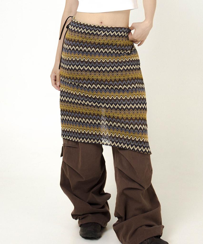 Siest Ethnic Long Wrap Skirt Brown
