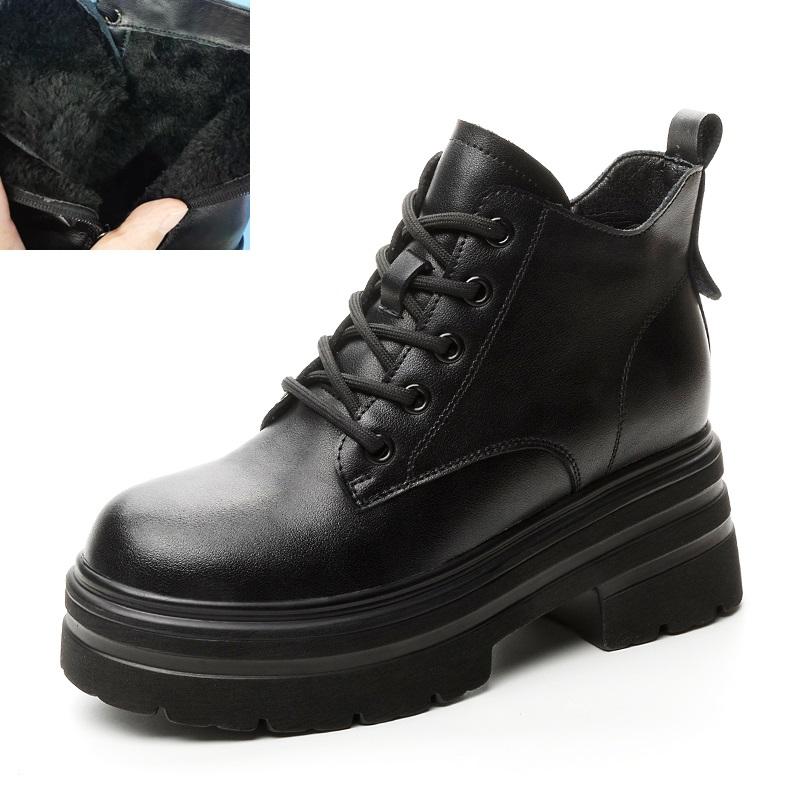 

DRKANOL 2025 Solid Color Cowhide Ankle Boots Women Thick Heel Platform Height Increasing Short Boots Ladies Winter Warm Shoes 34