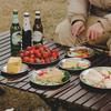 Outdoor Picnic Stainless Steel Dinner Plates Set Round Shallow Barbecue Plate Camping Tableware