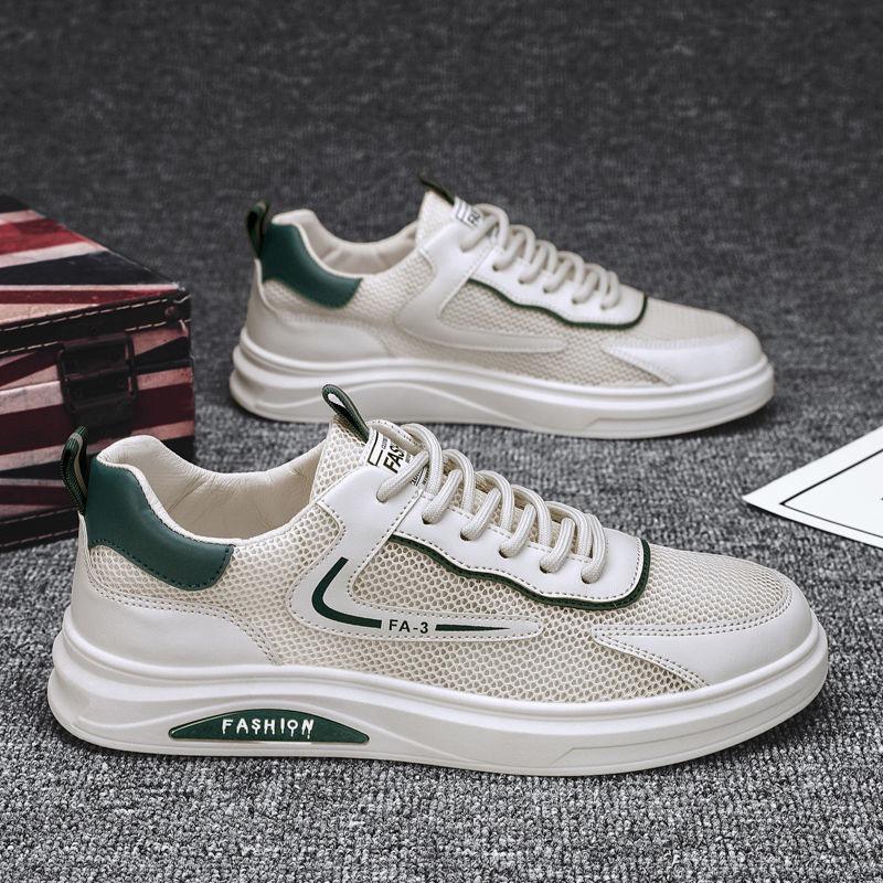 Men's Shoes Summer New Breathable Round Head Hollow Mesh Sports Shoes Casual and Comfortable Running Shoes Men's Small White Board Shoes